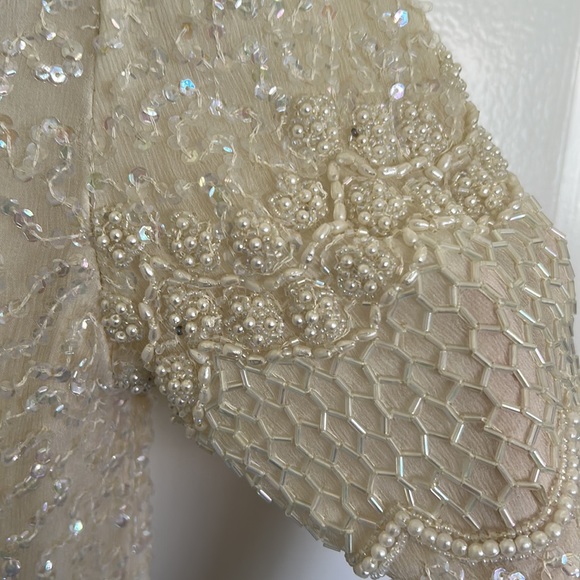 STUNNING Lillie Rubin Beaded & Sequined Drop-Waist Ivory Flapper-Style 80s Dress